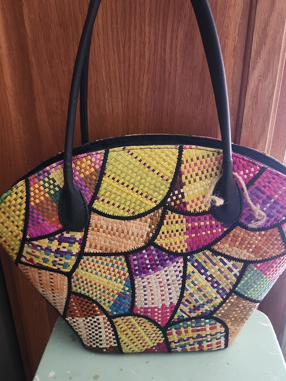 Made In Phillipines Colorful Woven Patchwork Tote Bag - Multicolor